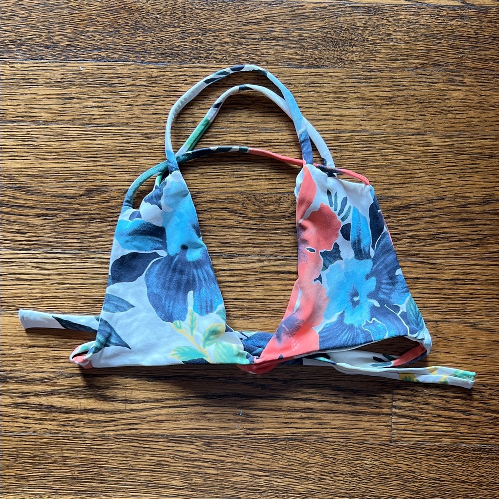 Midori Floral Bikini Top - Blue and Coral XS